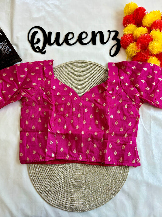 QB138- Hot Pink Brocade Blouse