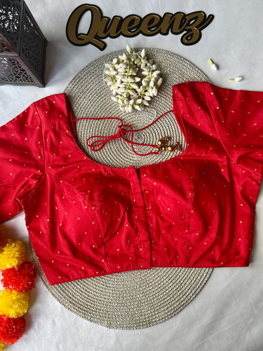 QB140- Red Silk Blouse Elbow Sleeves