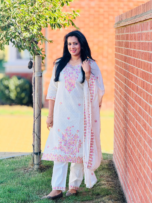 Dhobby Cotton Off-White Salwar Set