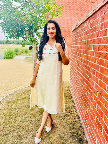 QS811- Soft tissue lotus Kurta