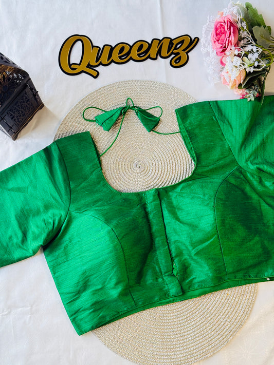 Bottle Green Semi Raw Silk Blouse