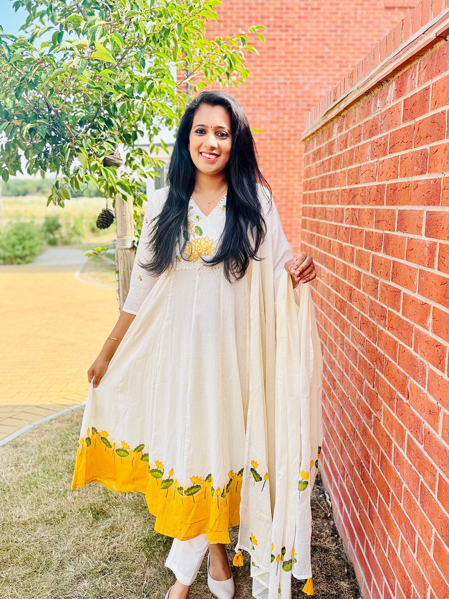 QS806- Soft Cotton Lotus Salwar- Yellow