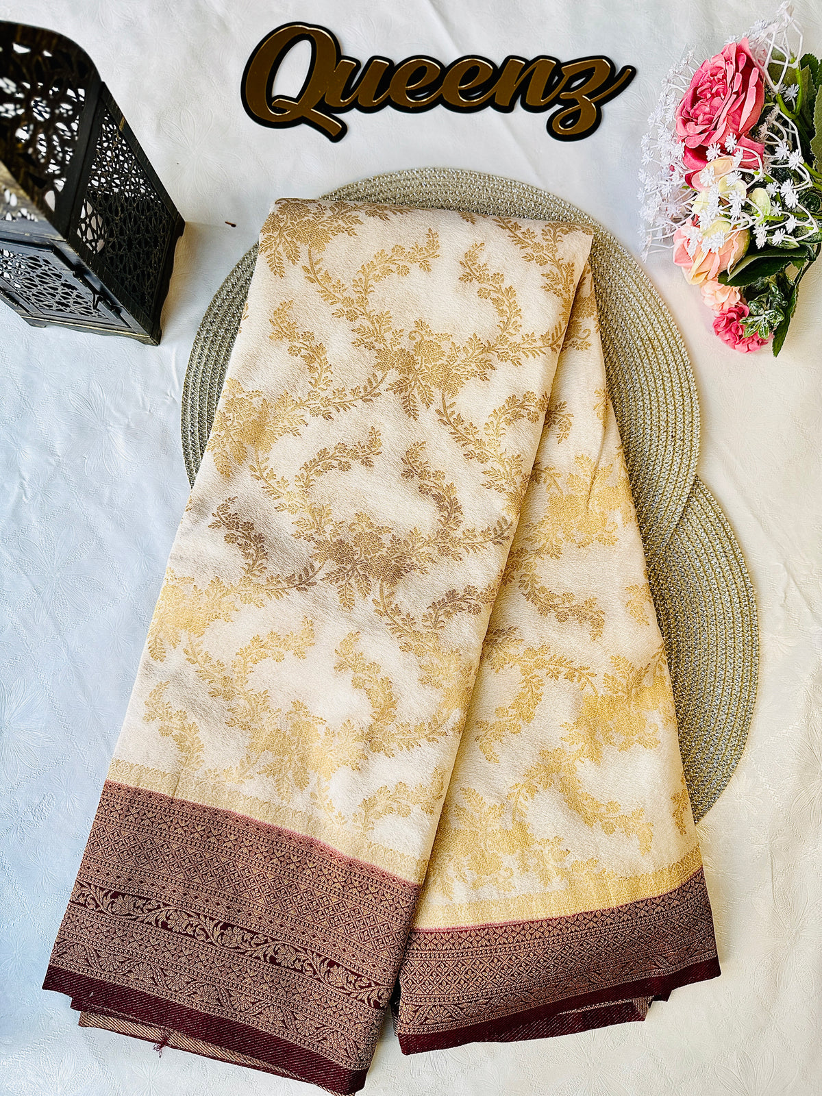 QDSS104- Designer Contrast Border  Banarasi Georget Saree