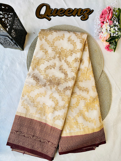 QDSS104- Designer Contrast Border  Banarasi Georget Saree