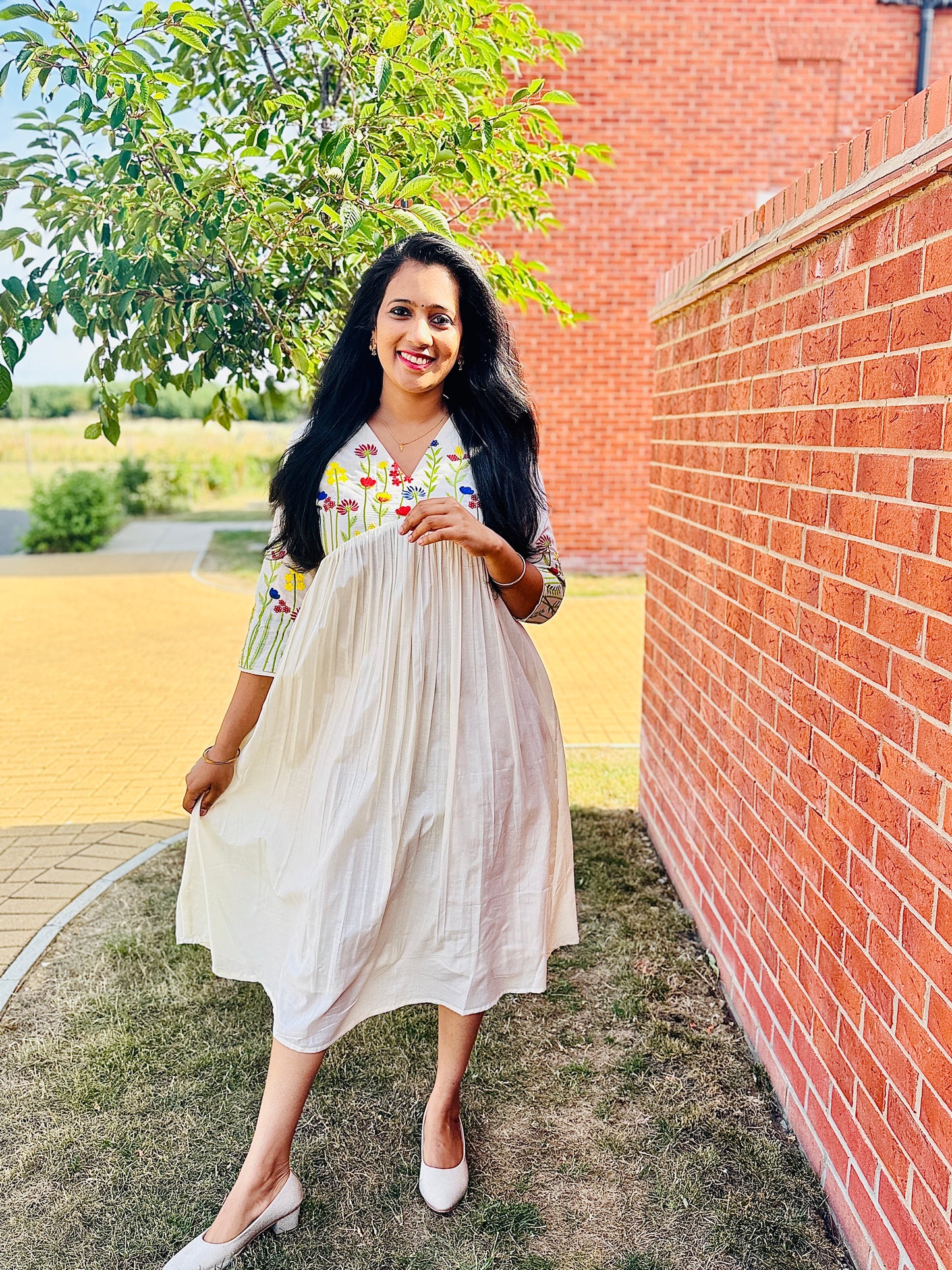 QS734- Multicolor Floral Embroidery Cotton Kurta