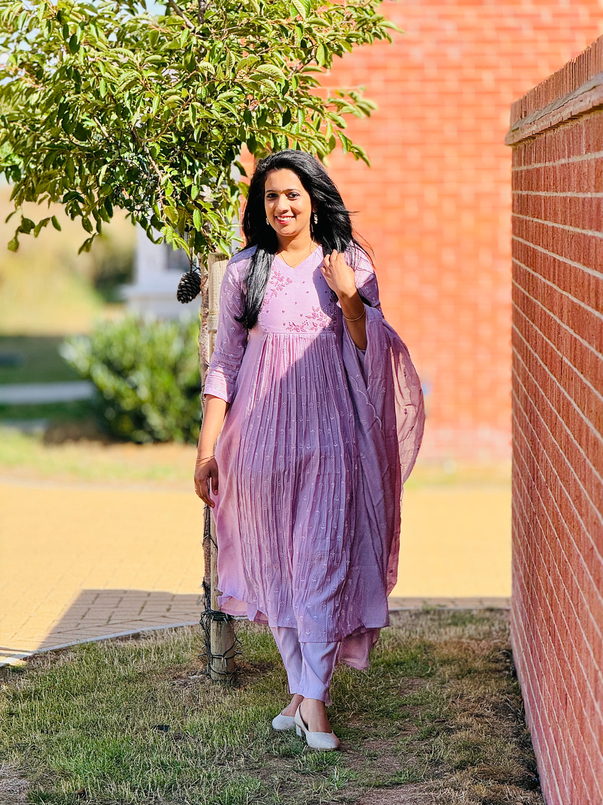Premium Mul Chanderi Lavender Anarkali Set