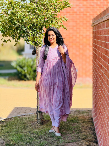 Premium Mul Chanderi Lavender Anarkali Set
