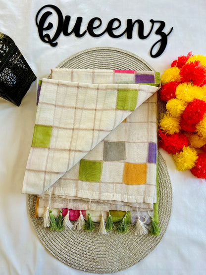 QMM002 Multi Color Check Mul Chanderi Saree