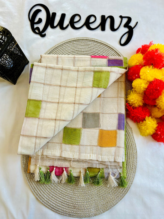 QMM002 Multi Color Check Mul Chanderi Saree