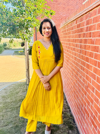 QS755 - Yellow Mulchanderi Coord Set