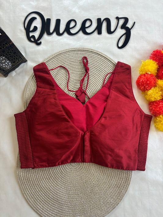 QB139- Reddish Maroon Taffeta Silk Side Elastic Blouse