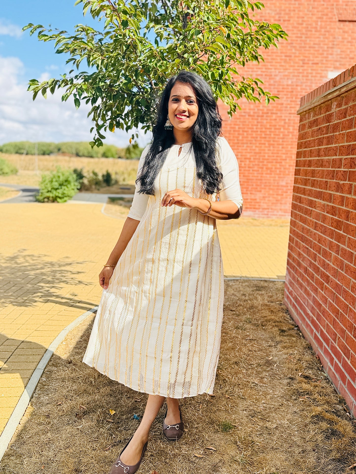 QS843-Lurex line Cotton Kurta