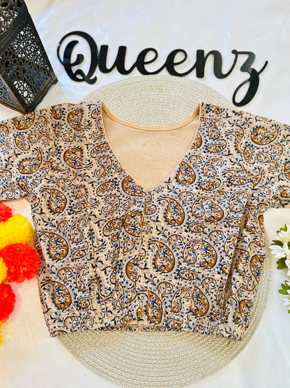 QB128-Cotton Stretchable Ajrak Blouse