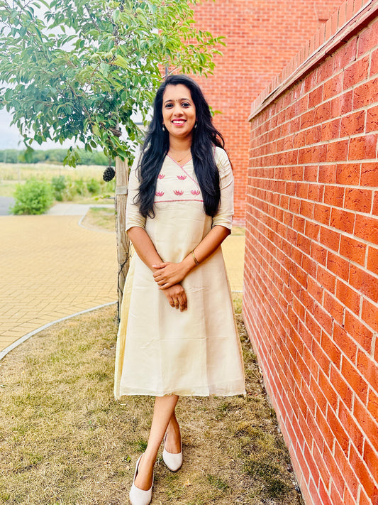 QS811- Soft tissue lotus Kurta