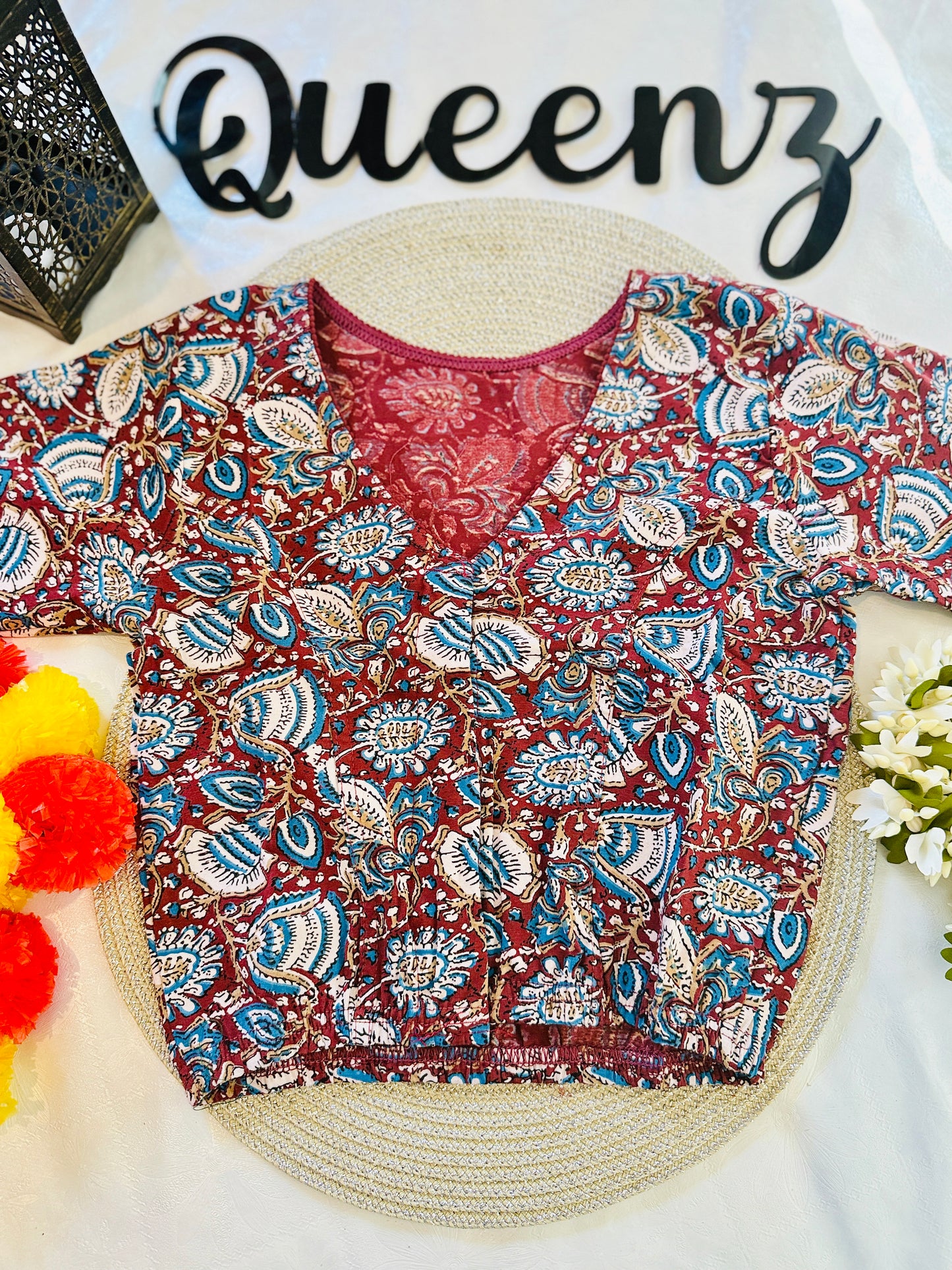 QB129- Cotton Stretchable Ajrak Blouse