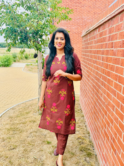 QS818- Brown Cotton Coordset