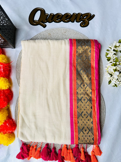 QMC027 Multi Color Kanchi Border Mul Cotton Saree