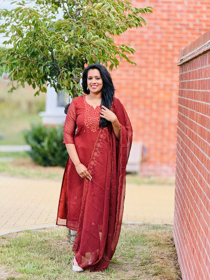Crushed Organza Brown Chikankari Salwar