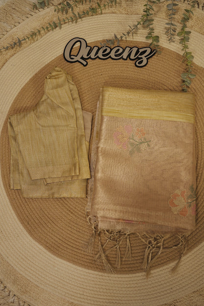 Antique Gold Tissue Saree With Blouse