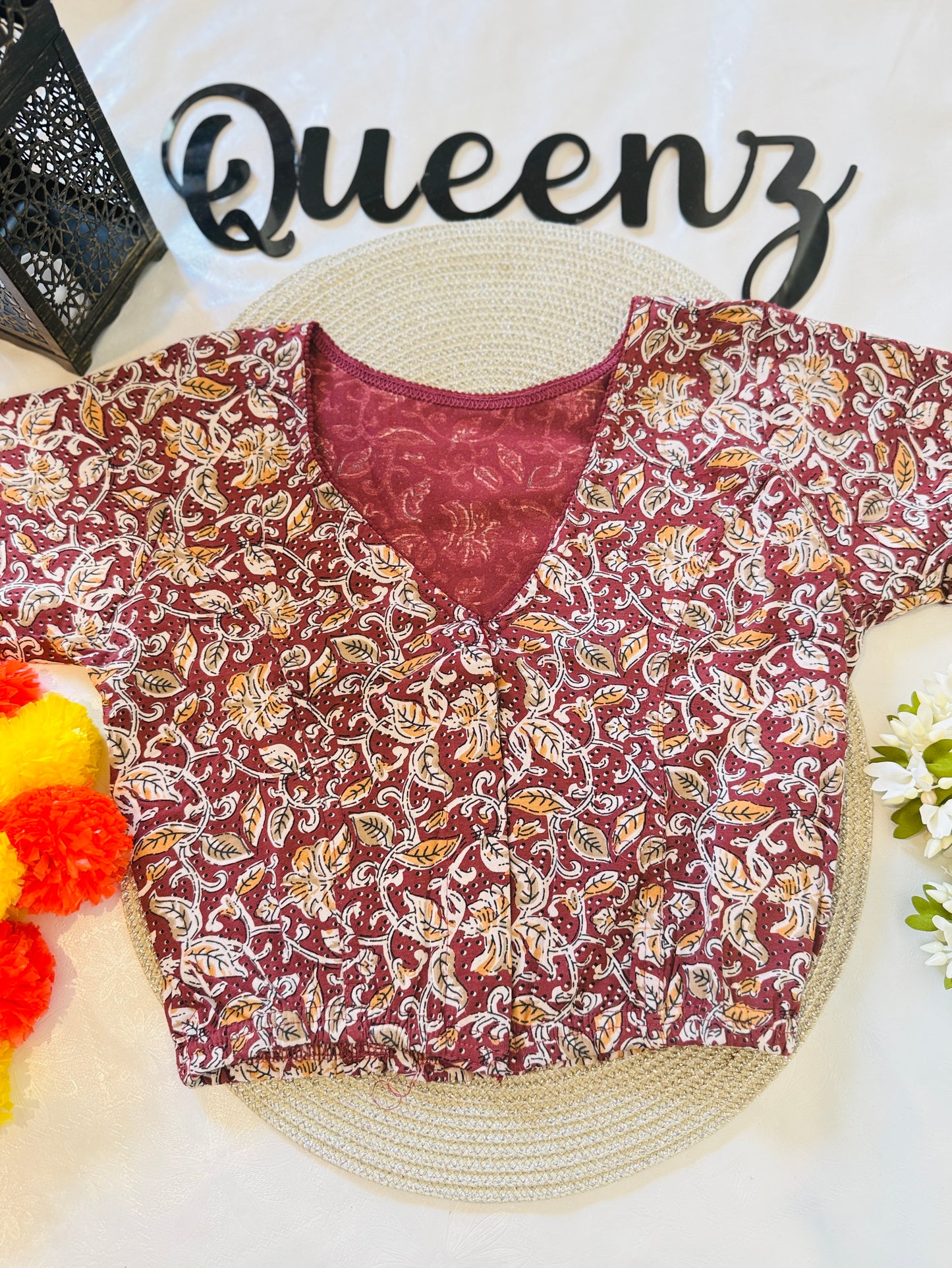 QB128-Cotton Stretchable Ajrak Blouse