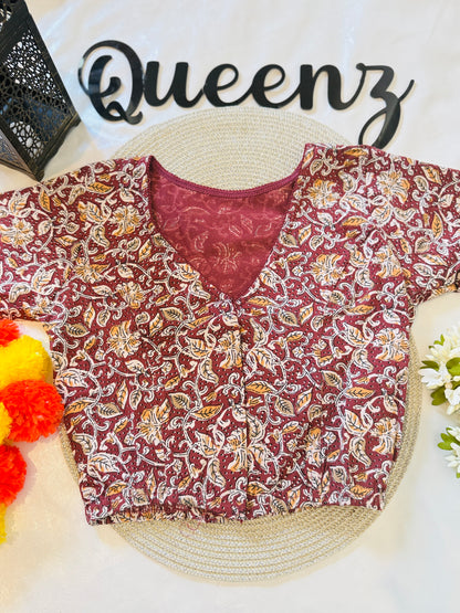 QB128-Cotton Stretchable Ajrak Blouse