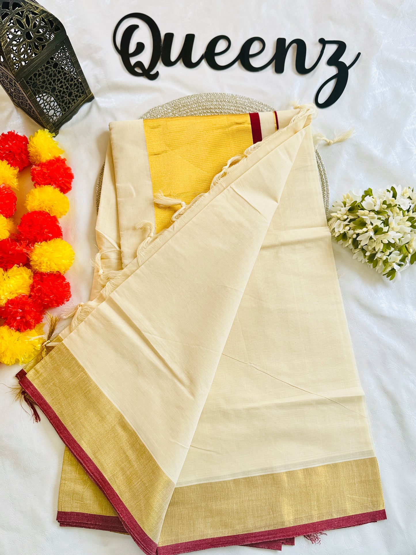 SS334-Wide Kasavu Saree - Maroon