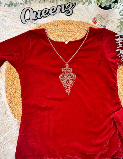 Maroon Velvet Coord Set