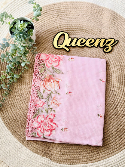 Premium Pink Kota Cut work Embroidery Saree