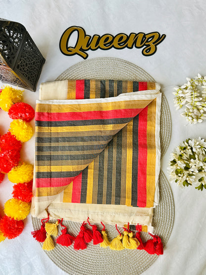 Black and Red Mul Cotton Saree – view 2 of 2
