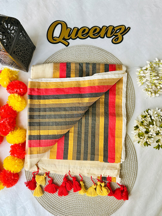QMC001 Black and Red Mul Cotton Saree
