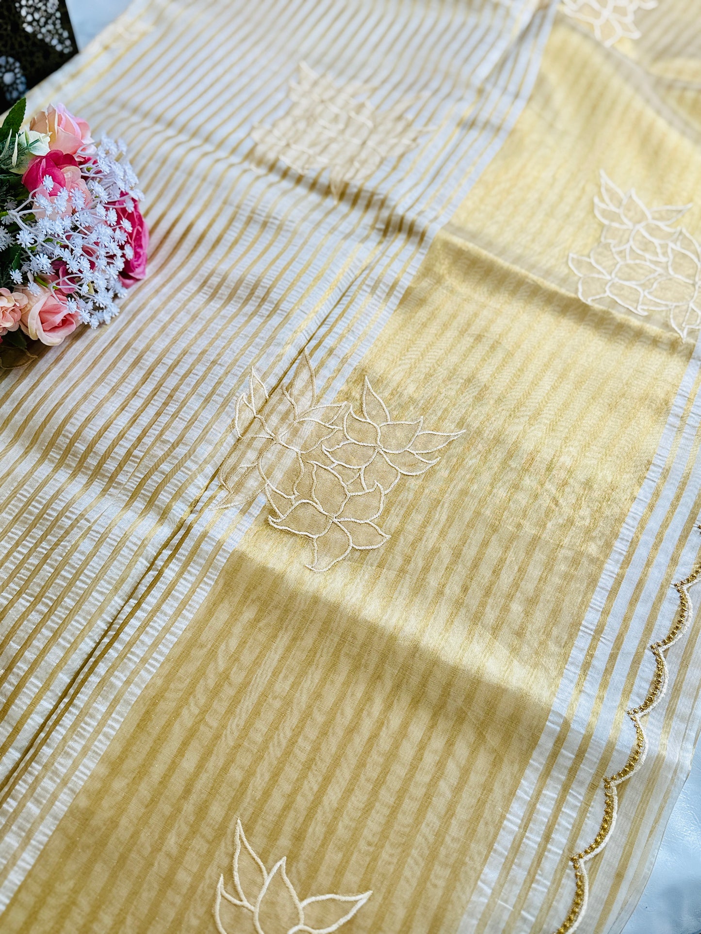 SS339-Premium Tissue Saree with Applique Work