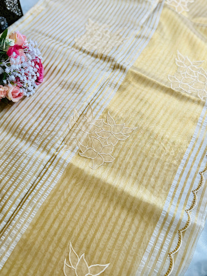 SS339-Premium Tissue Saree with Applique Work
