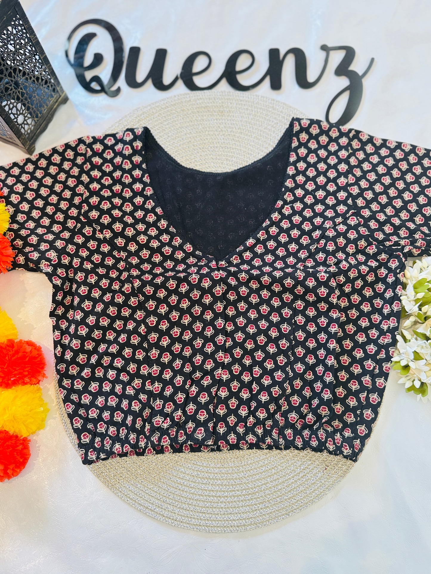 QB128-Cotton Stretchable Ajrak Blouse