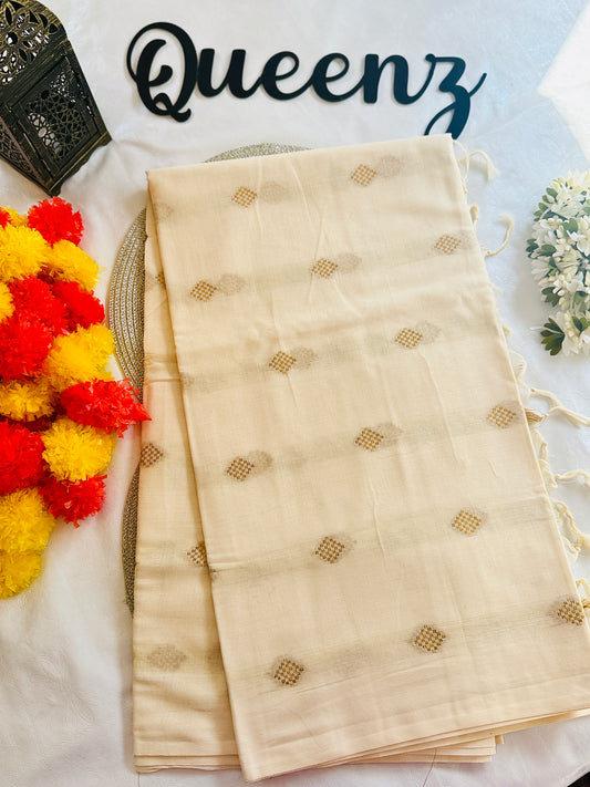 SS322 Borderless Golden Weaved Soft Cotton Saree