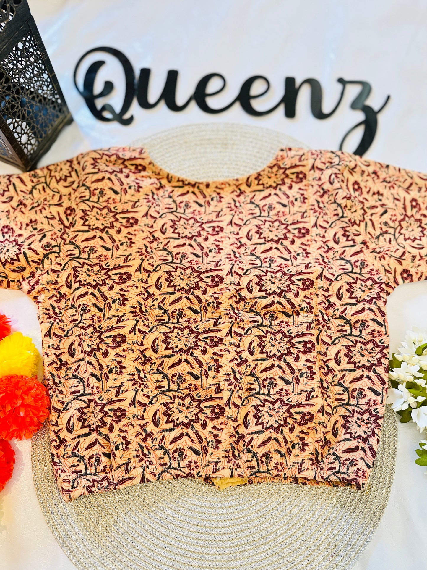 QB129- Cotton Stretchable Ajrak Blouse