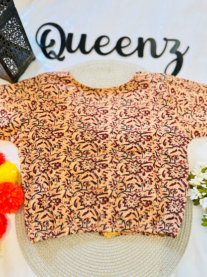 QB129- Cotton Stretchable Ajrak Blouse