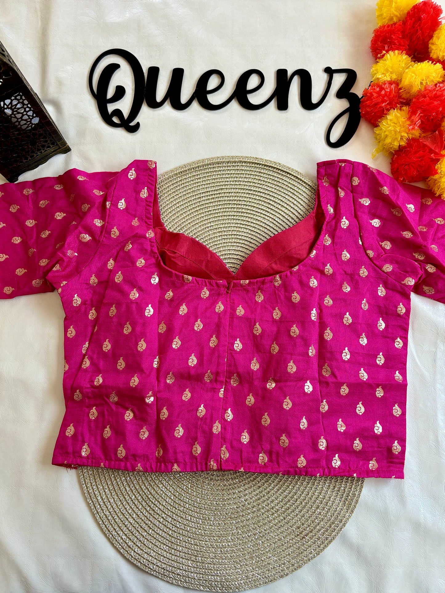 QB138- Hot Pink Brocade Blouse