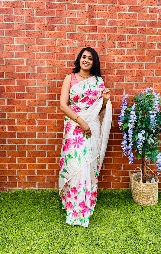 SS350- Premium Chanderi Printed Saree