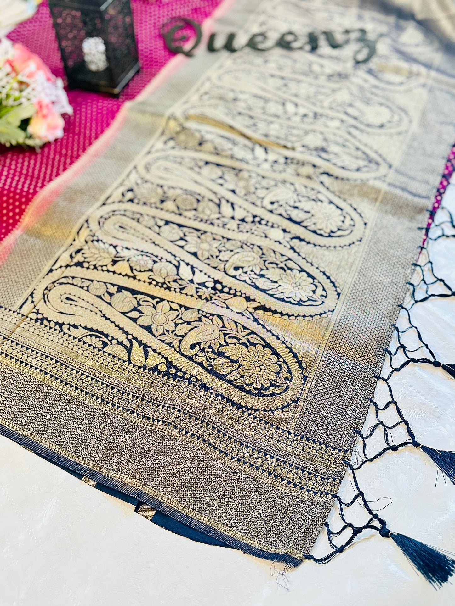 QDSS-103-Designer Contrast Border  Banarasi Georget Saree