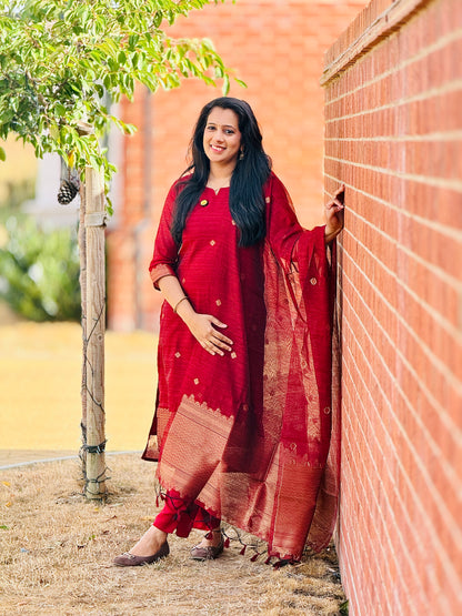 QS832-Maroon Jamdhani Partywear Salwar Set.