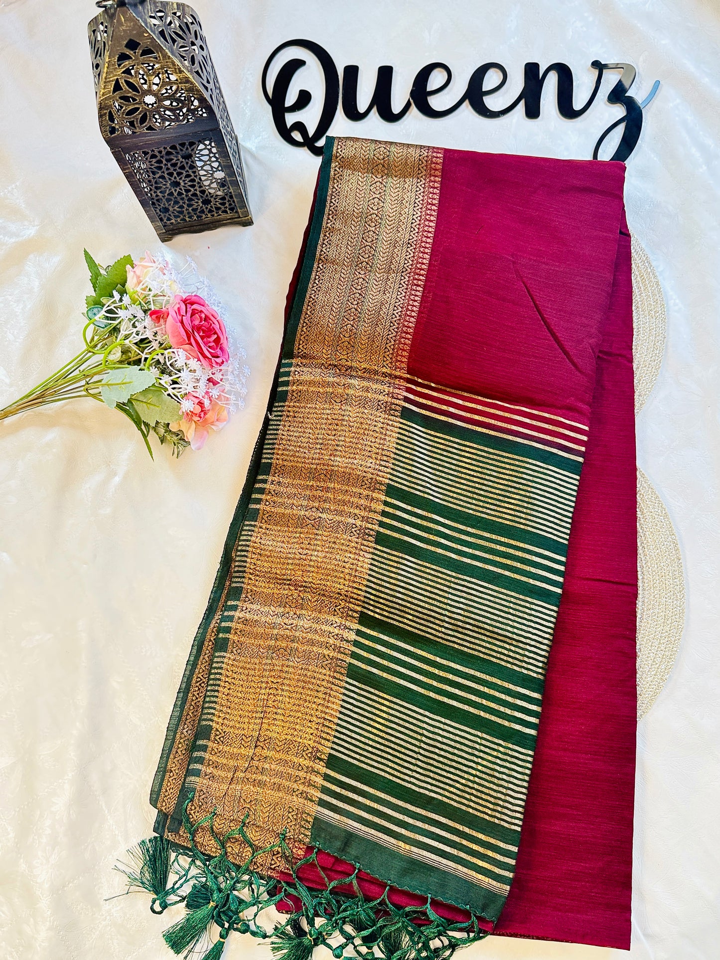 QDSS-102 Designer Contrast Border Semi Jute Saree