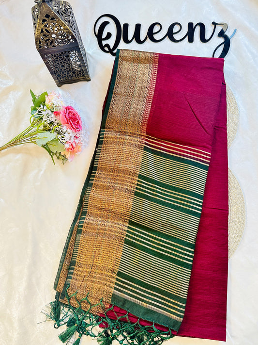 QDSS-102 Designer Contrast Border Semi Jute Saree