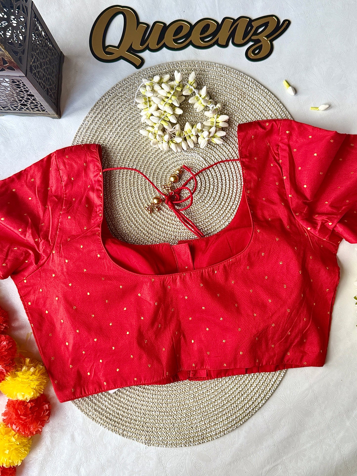QB140- Red Silk Blouse Elbow Sleeves