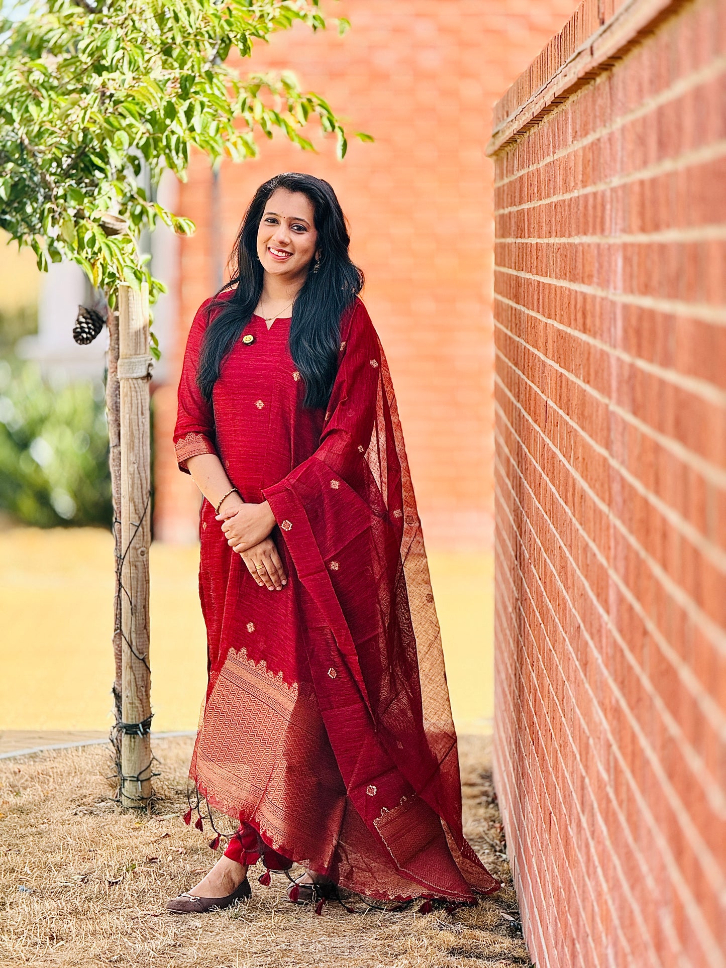 QS832-Maroon Jamdhani Partywear Salwar Set.