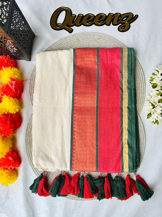 QMC023 Multi Color Kanchi Border Mul Cotton Saree