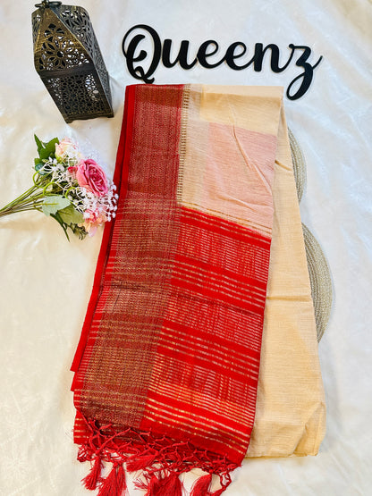 QDSS-100 Designer Contrast Border Semi Jute Saree