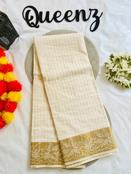 SS343- Cut-worked Kerala Cotton Saree