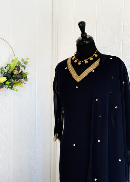 Navy Georget Top with Dupatta
