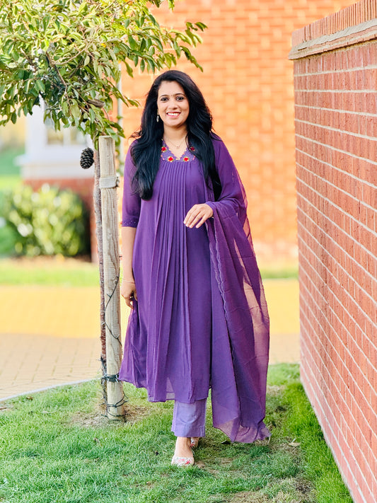 Dark Lavender Georget Anarkali Set