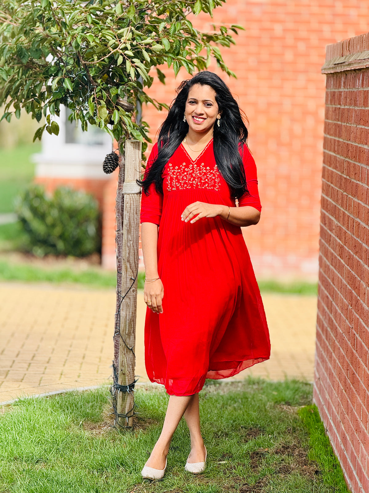Chilly Red Pleated Georgette Kurta – view 2 of 4